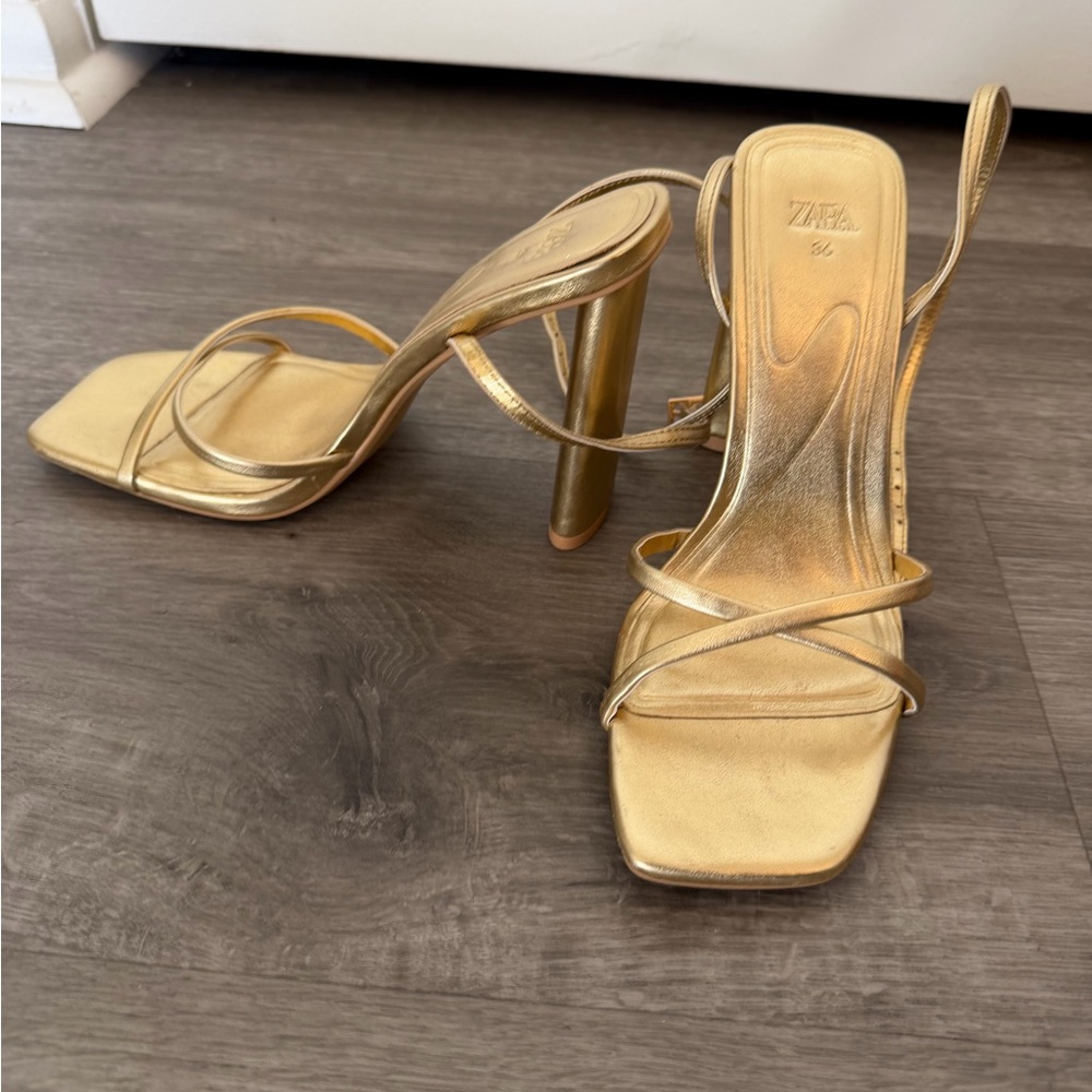 Zara Metallic Gold Heeled Sandals